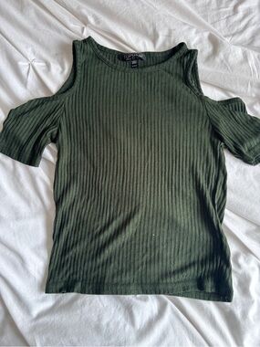 Topshop Dark Olive Ribbed Cold-Shoulder Top